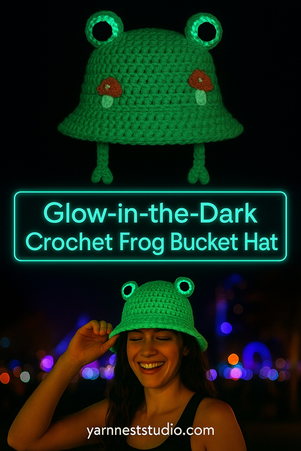 Glow in the Dark Crochet Frog Bucket Hat