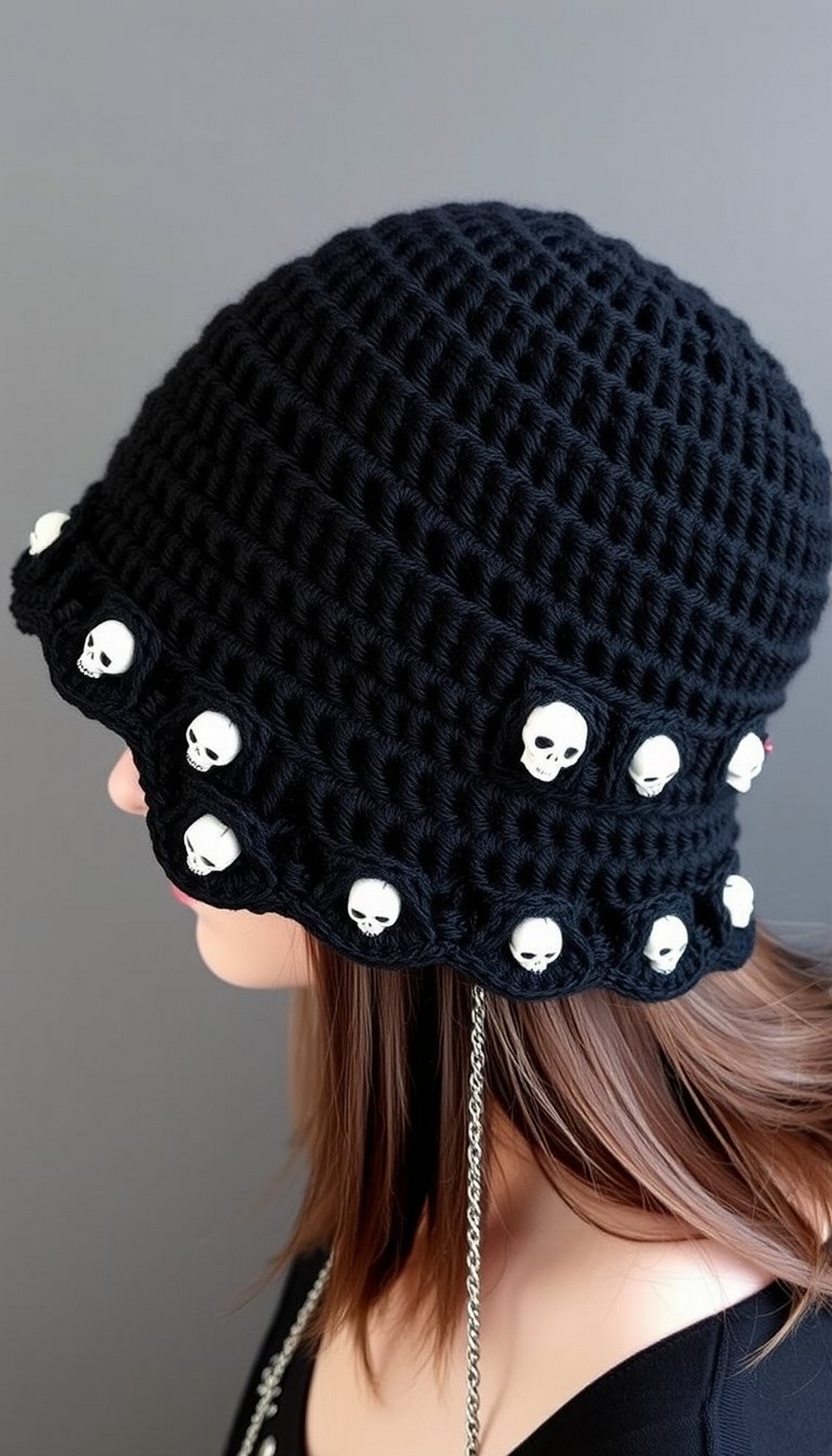Gothic Black Hat with Skull Motif