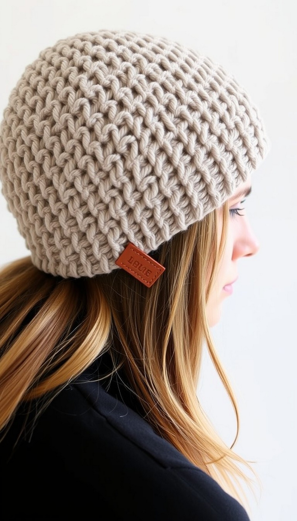 Minimalist Beanie with Leather Tag