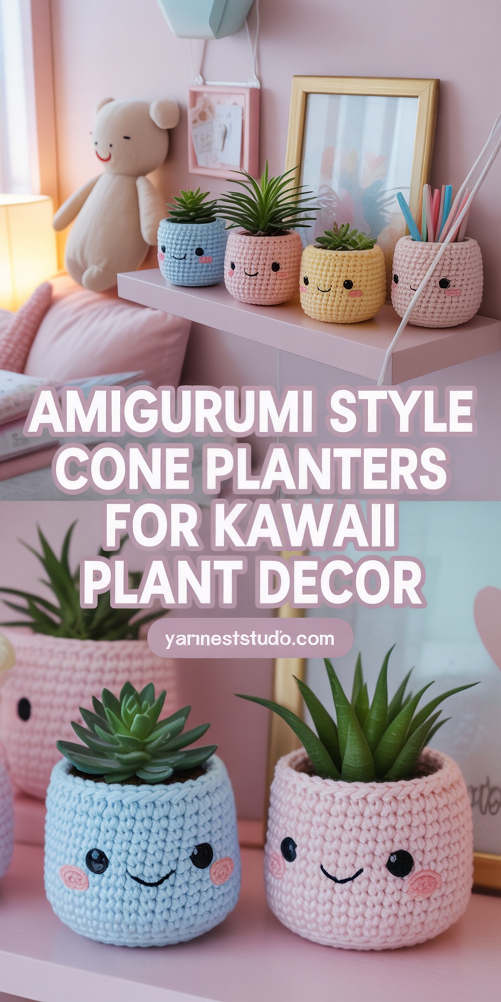 Amigurumi Style Cone Planters for Kawaii Plant Decor