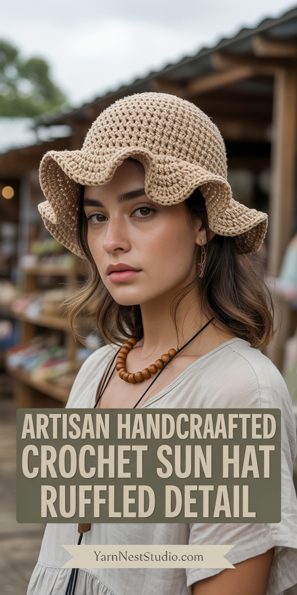 Artisan Handcrafted Crochet Sun Hat Ruffled Detail