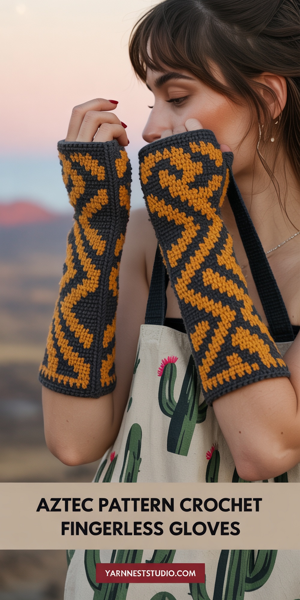 Aztec Pattern Crochet Fingerless Gloves