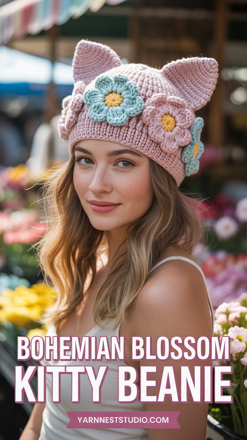 Bohemian Blossom Kitty Beanie