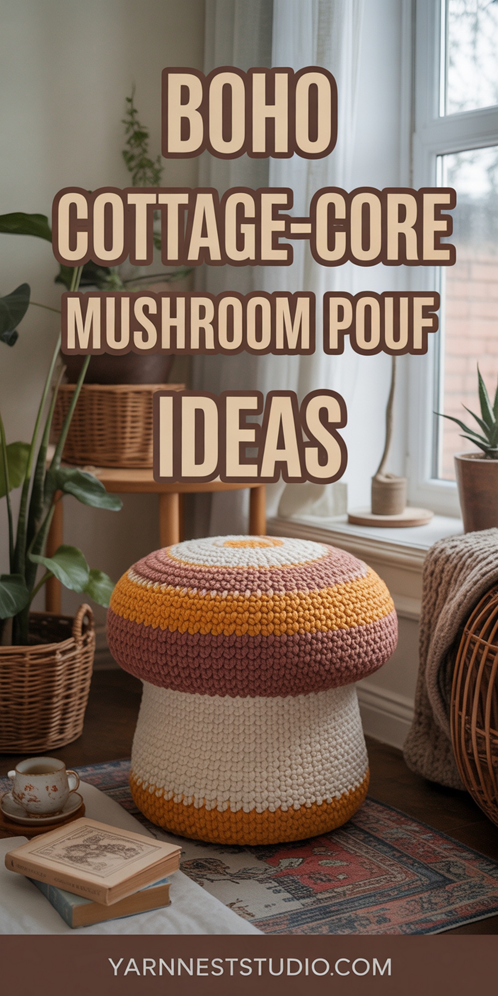 Boho Cottagecore Crochet Mushroom Pouf Cover