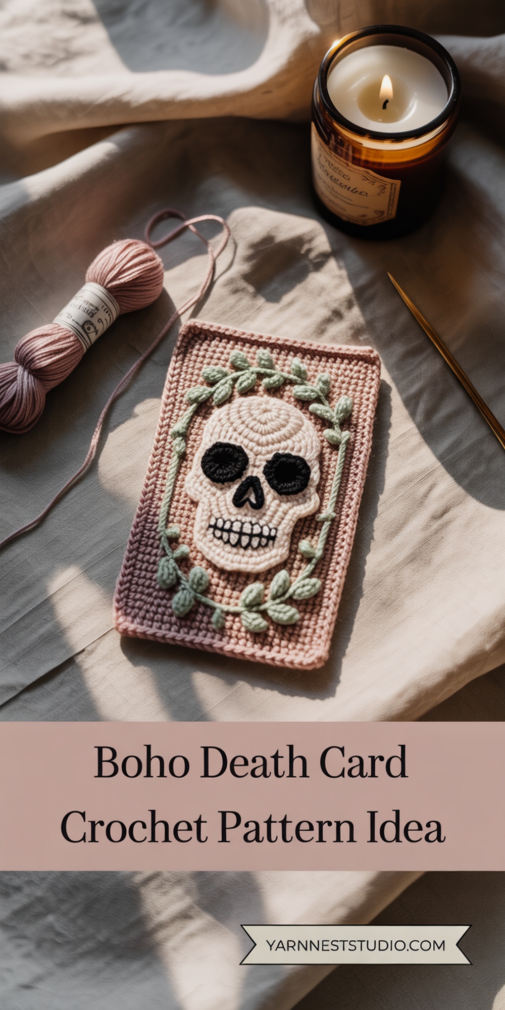 Boho Death Card with Floral Embroidery