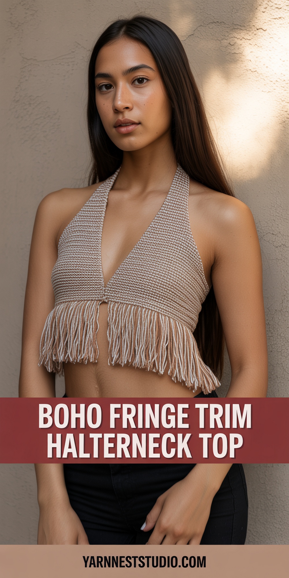 Boho Fringe Trim Halterneck Top