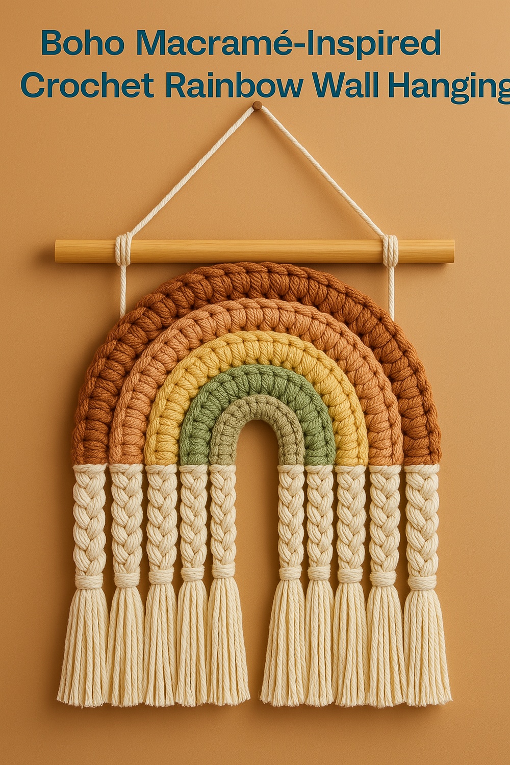 Boho Macramé Inspired Crochet Rainbow Wall Hanging
