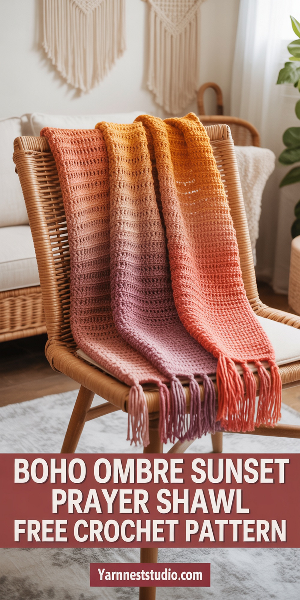 Boho Ombre Sunset Prayer Shawl Free Crochet Pattern