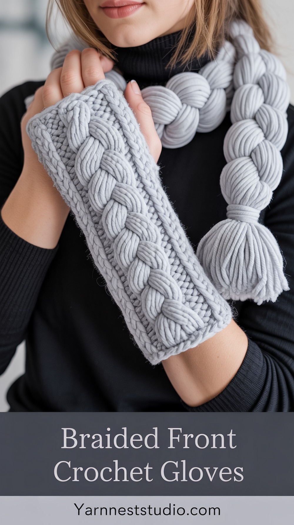 Braided Front Crochet Gloves
