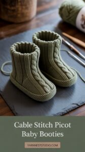 Cable Stitch Picot Baby Booties