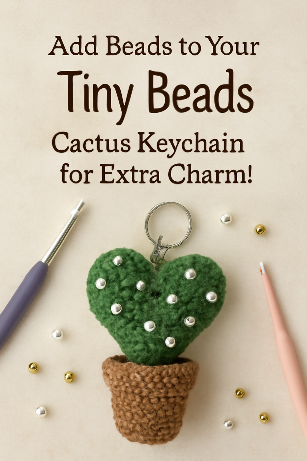 Cactus Keychain with Tiny Beaded Details