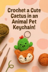 Cactus in a Cute Animal Shaped Pot Keychain