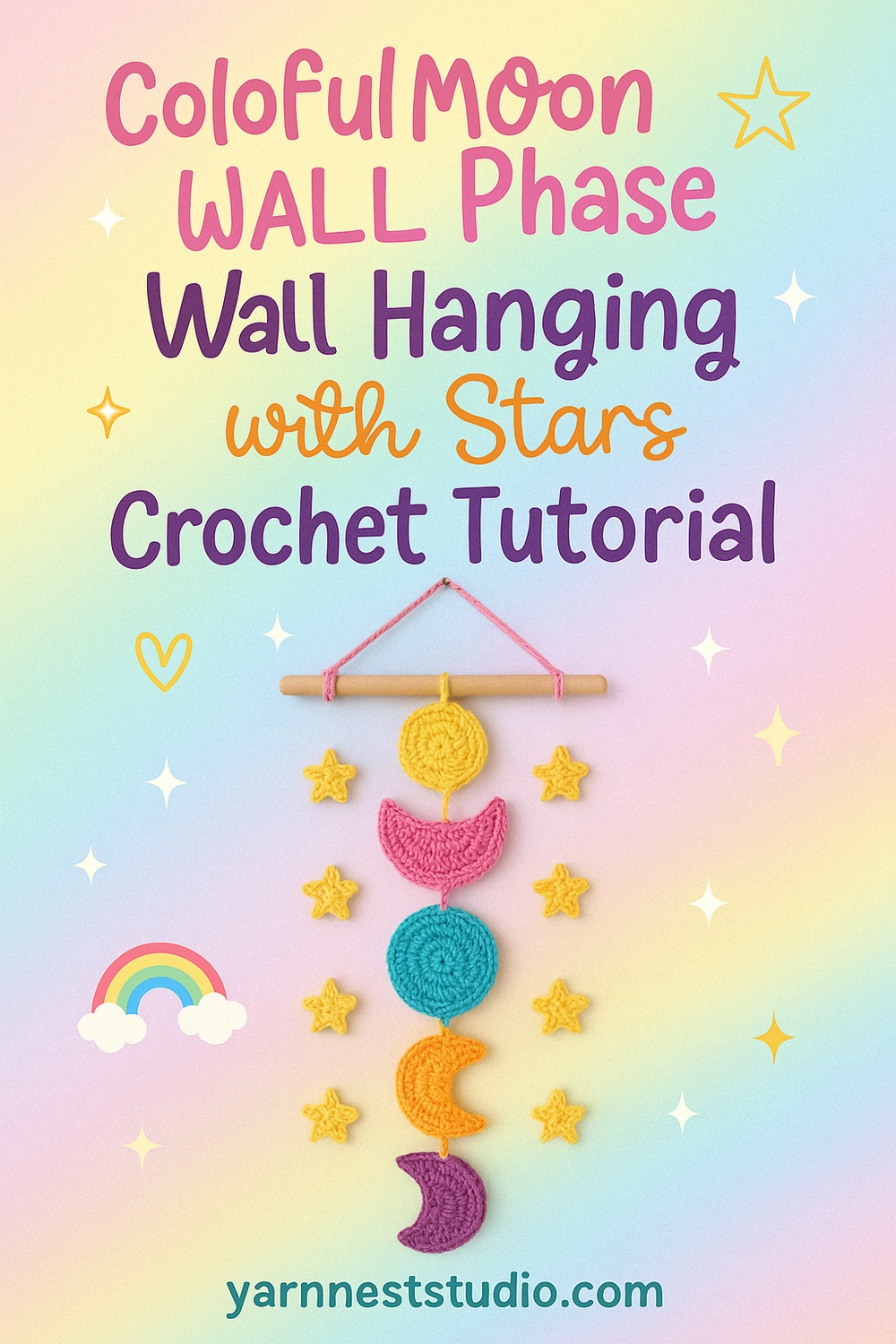 Celestial Rainbow Moon Phases with Star Appliqués
