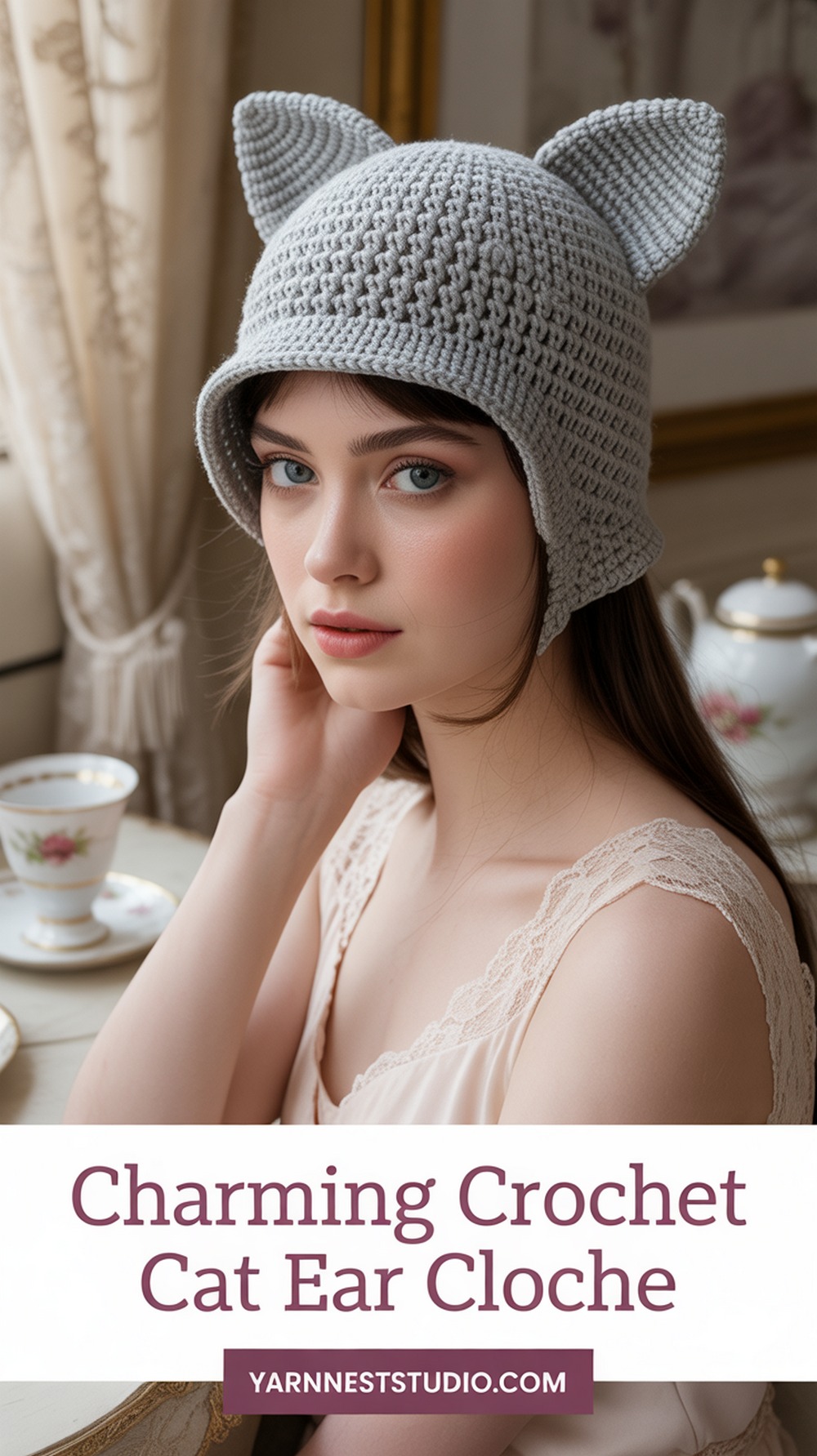 Charming Crochet Cat Ear Cloche