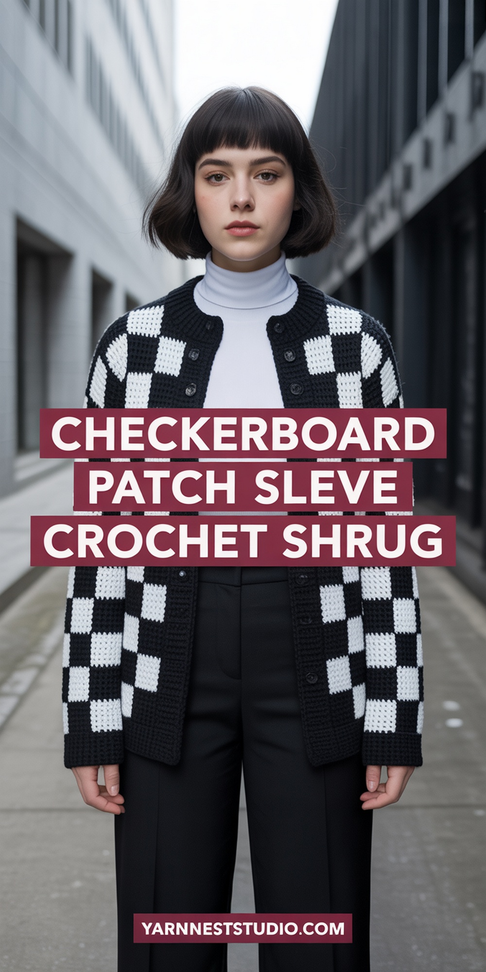 Checkerboard Patch Sleeve Crochet Shrug