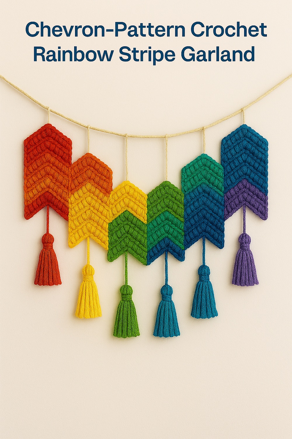 Chevron Pattern Crochet Rainbow Stripe Garland