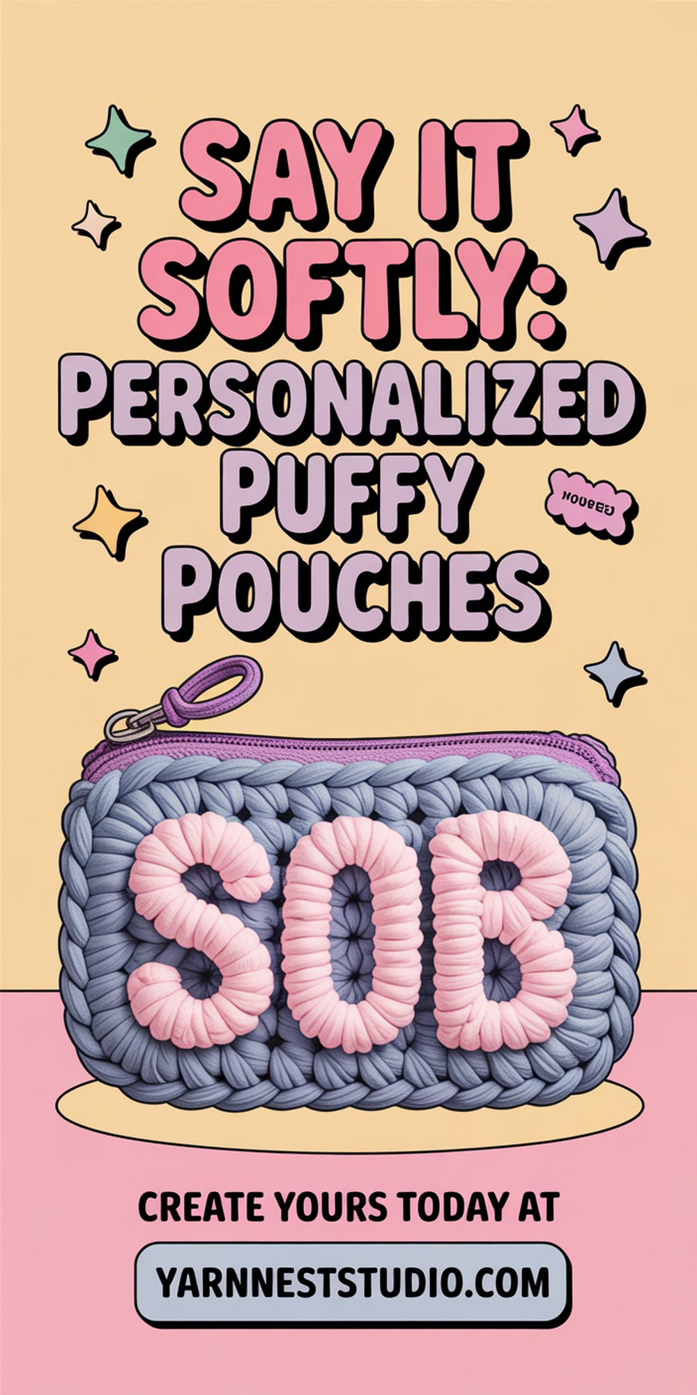 Chunky Pastel Zipper Pouch with Puffy Letters