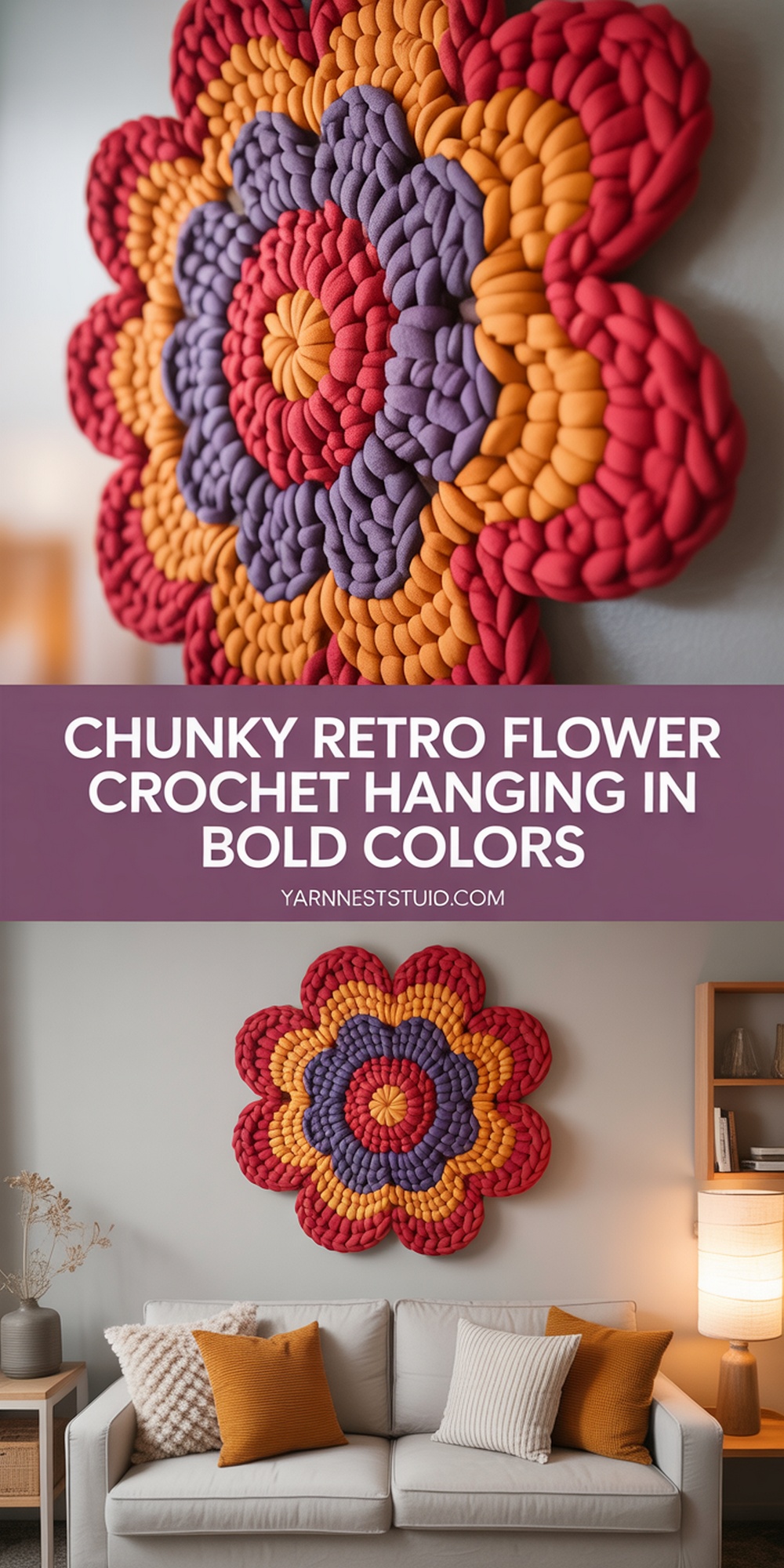 Chunky Retro Flower Crochet Hanging in Bold Colors