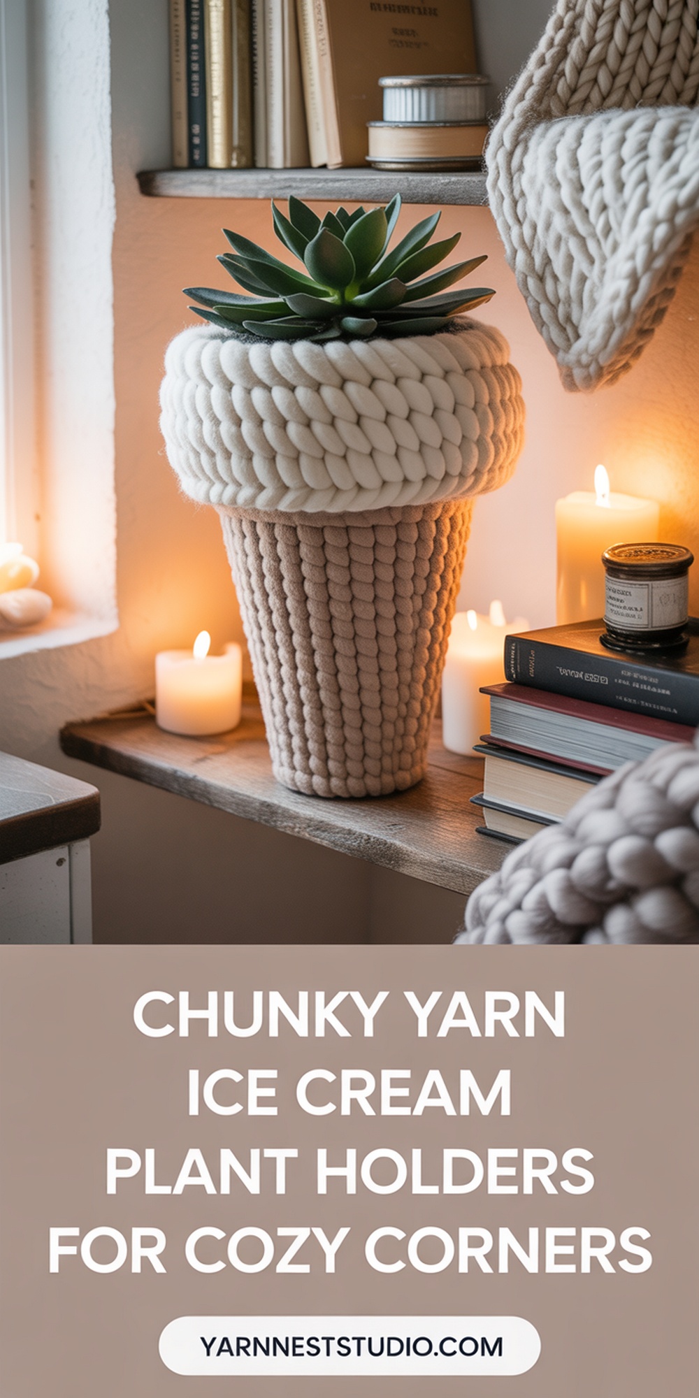 Chunky Yarn Ice Cream Plant Holders for Cozy Corners