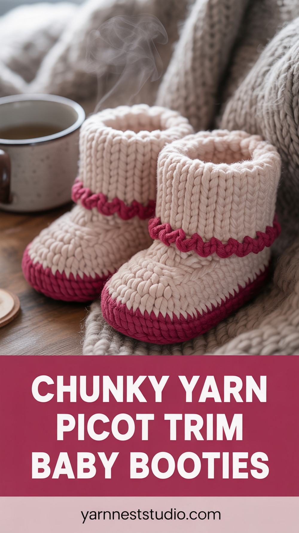 Chunky Yarn Picot Trim Baby Booties