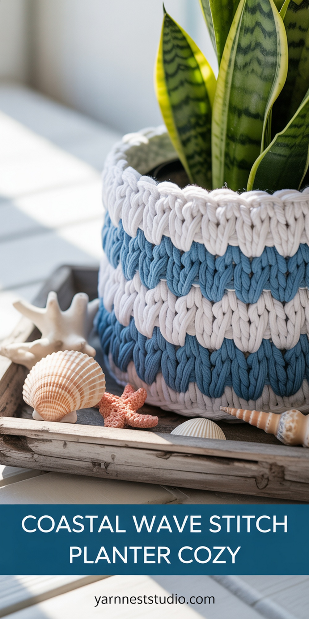 Coastal Wave Stitch Planter Cozy
