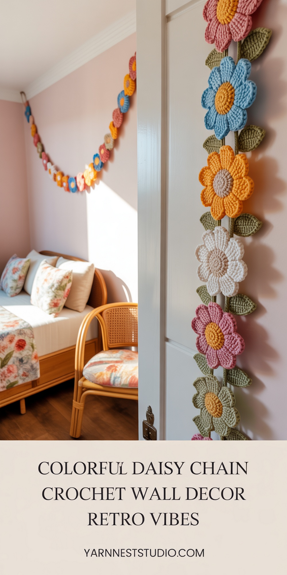 Colorful Daisy Chain Crochet Wall Decor Retro Vibes