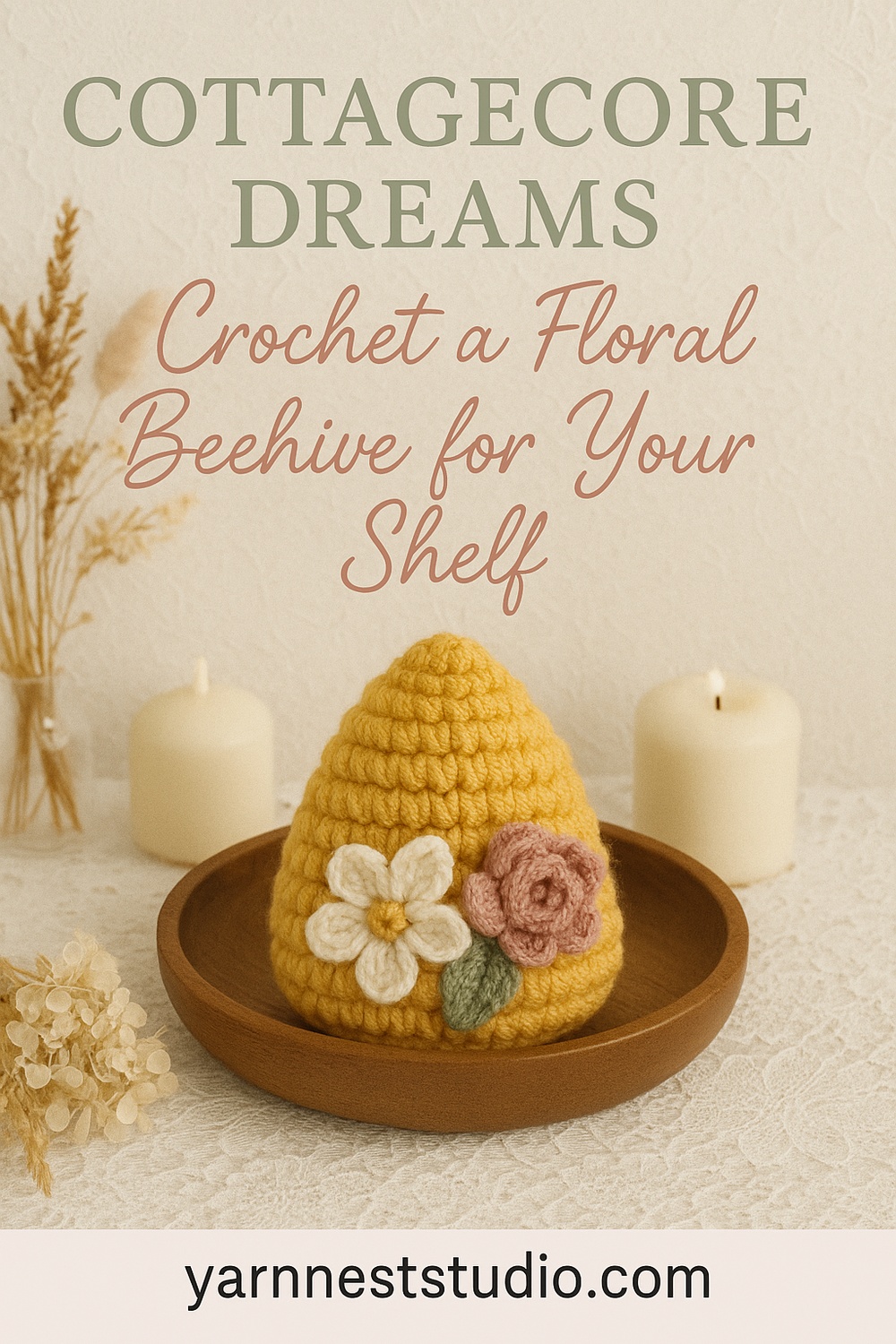 Cottagecore Beehive with Crochet Flowers