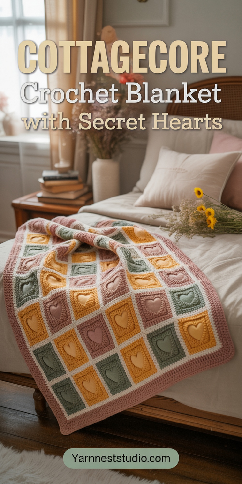 Cottagecore Inspired Crochet Throw with Whispered Heart Details