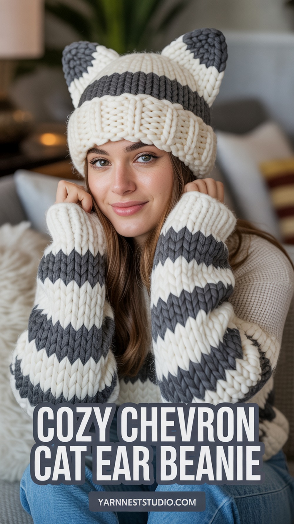 Cozy Chevron Cat Ear Beanie