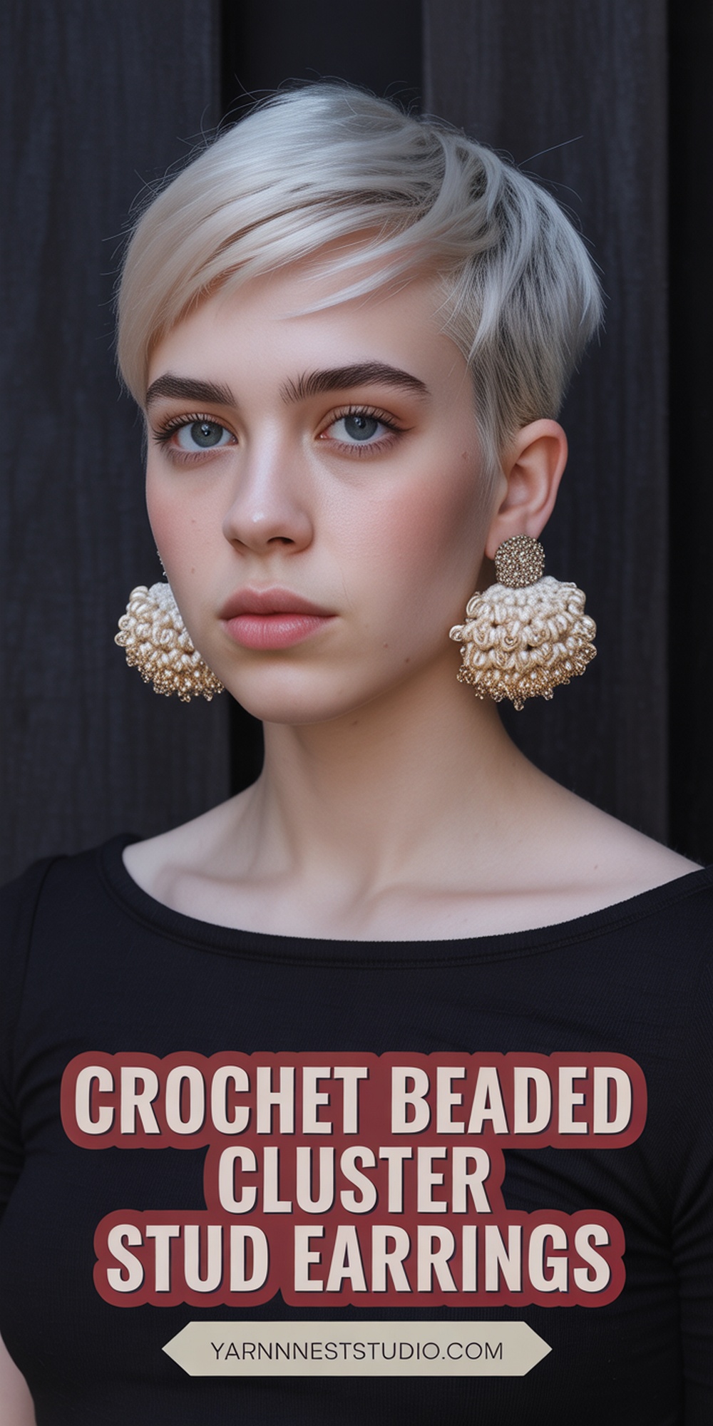 Crochet Beaded Cluster Stud Earrings