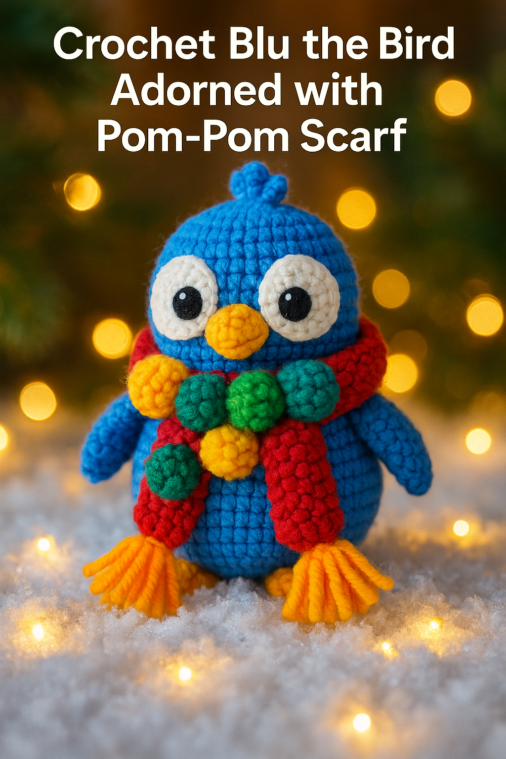 Crochet Blu the Bird Adorned with Pom Pom Scarf