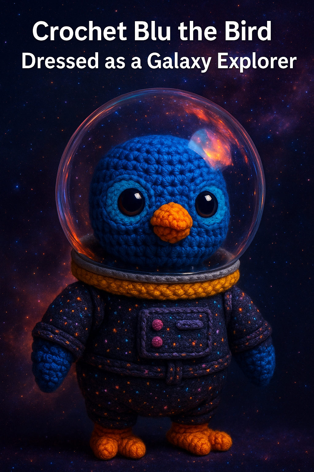 Crochet Blu the Bird Dressed as a Galaxy Explorer