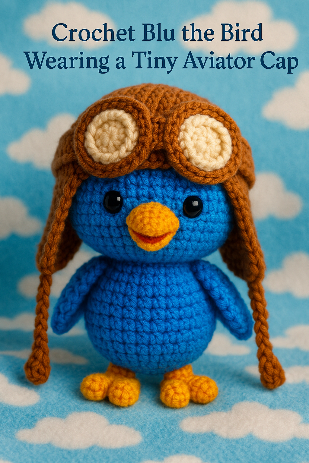 Crochet Blu the Bird Wearing a Tiny Aviator Cap