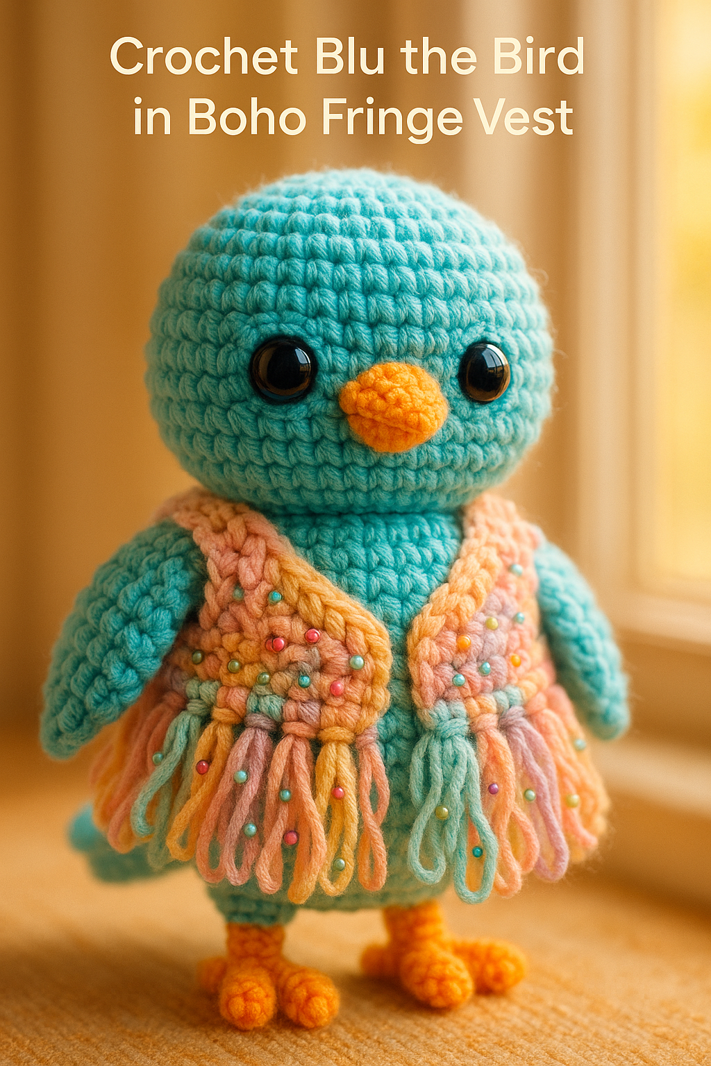 Crochet Blu the Bird in Boho Fringe Vest