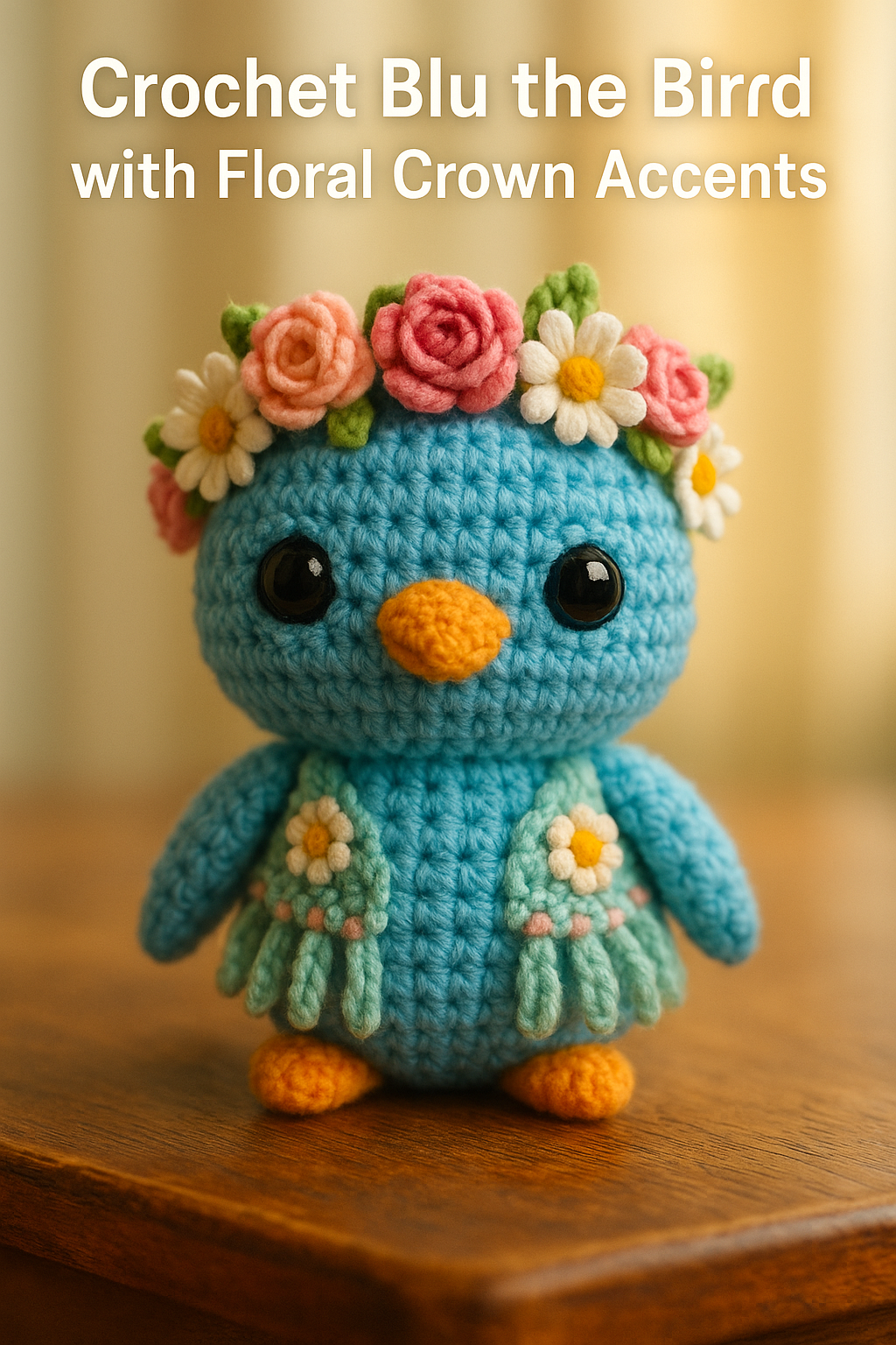 Crochet Blu the Bird with Floral Crown Accents