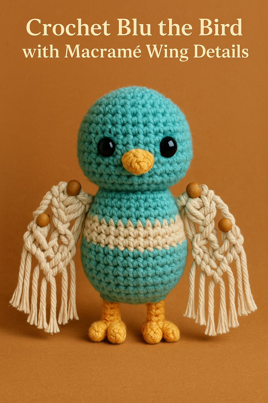 Crochet Blu the Bird with Macramé Wing Details