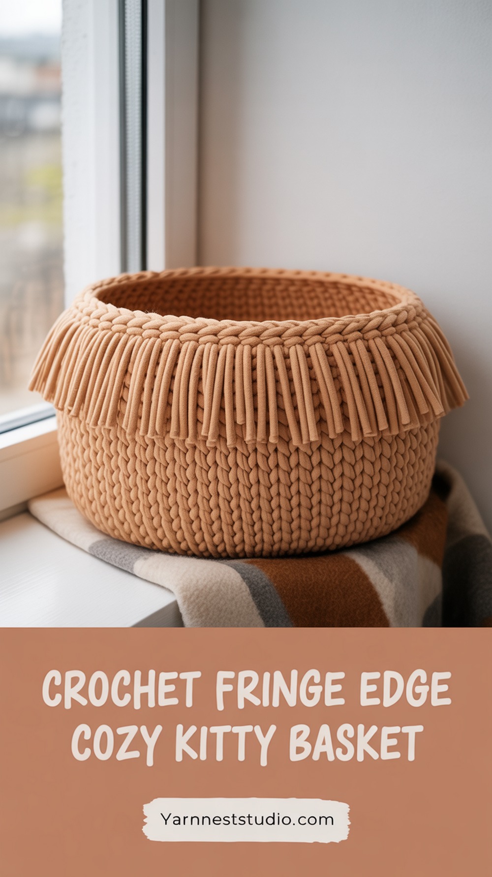 Crochet Fringe Edge Cozy Kitty Basket