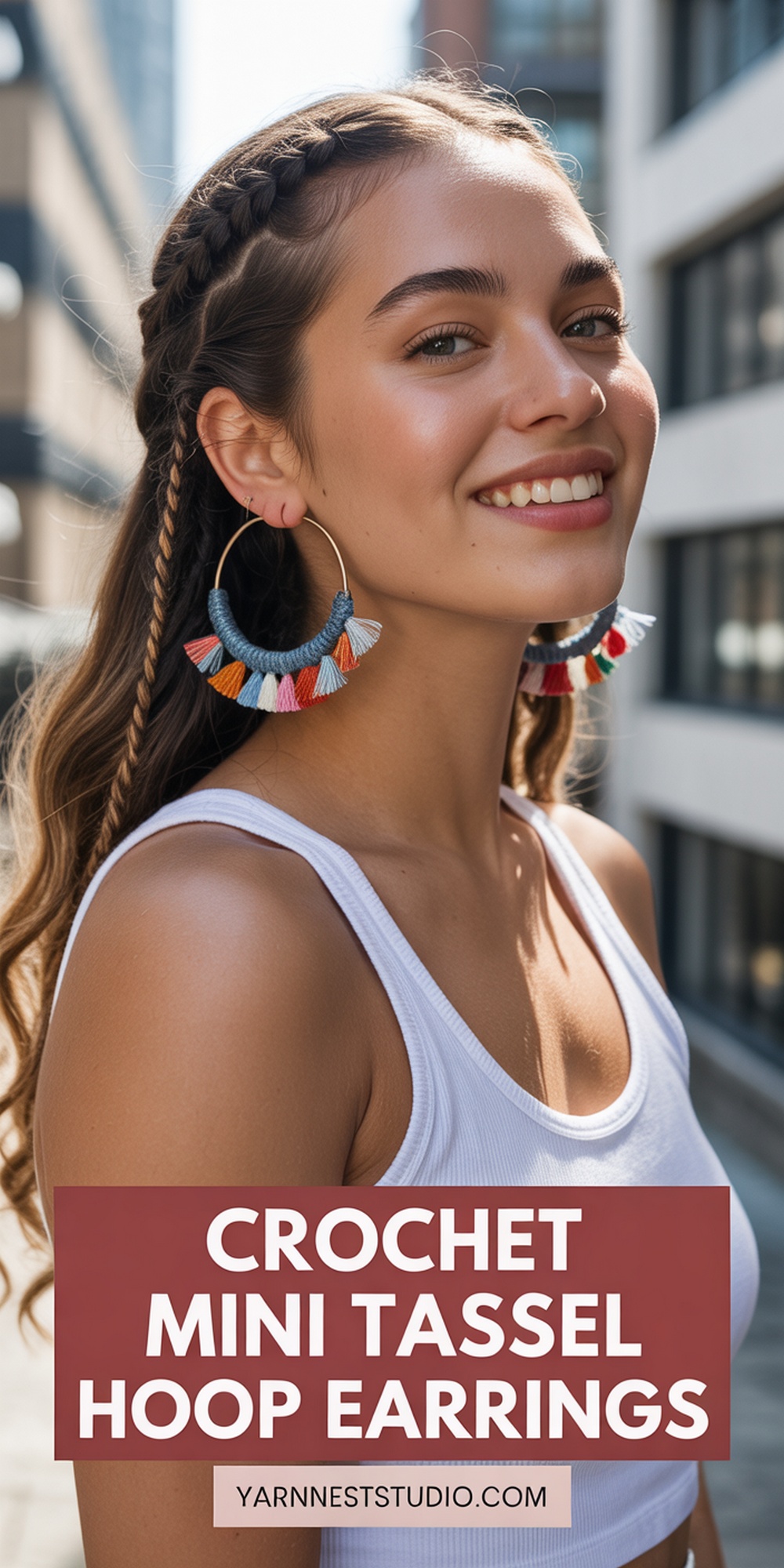 Crochet Mini Tassel Hoop Earrings