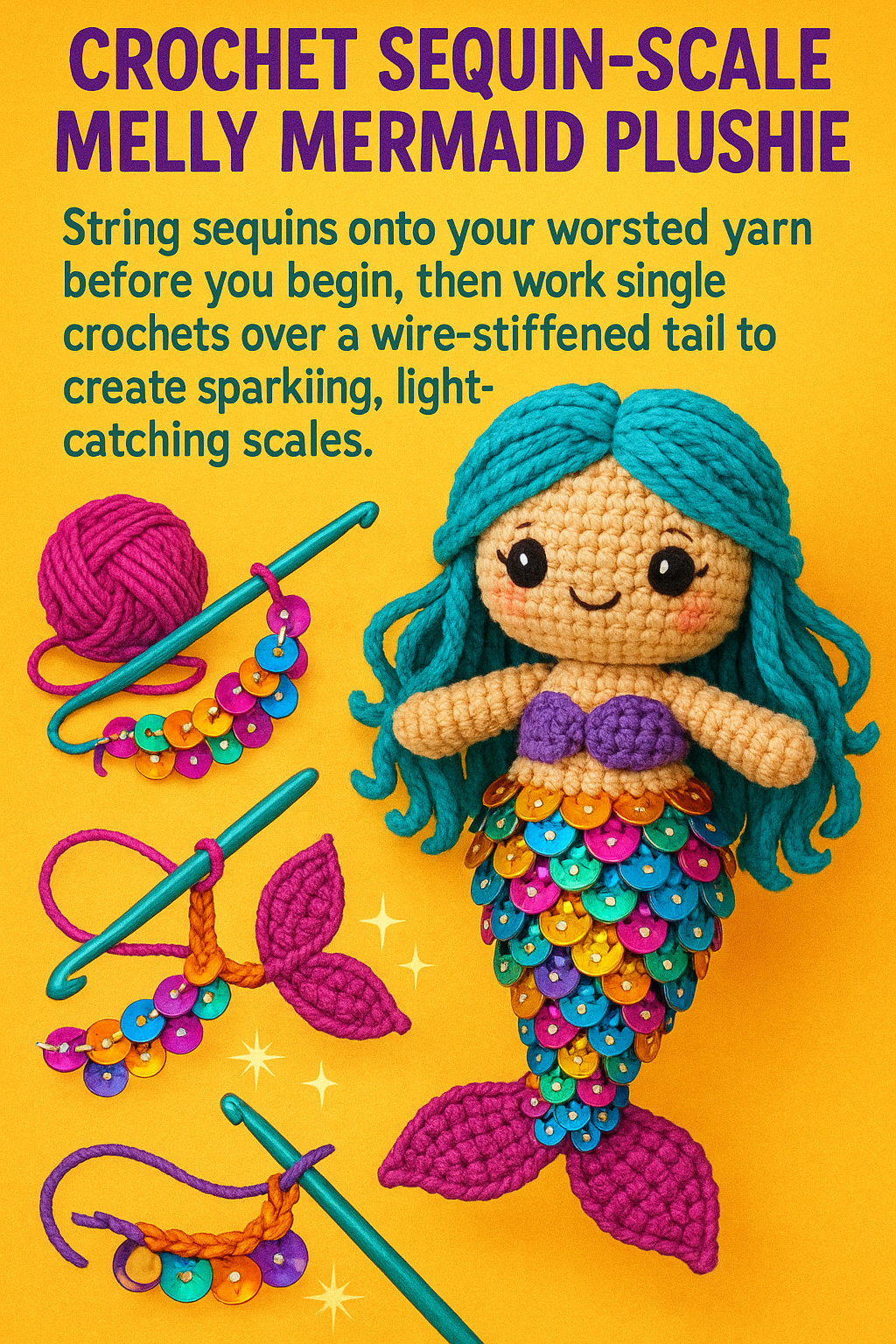 Crochet Sequin Scale Melly Mermaid Plushie