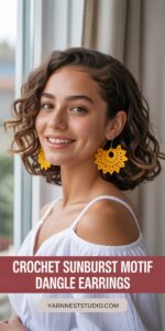 Crochet Sunburst Motif Dangle Earrings