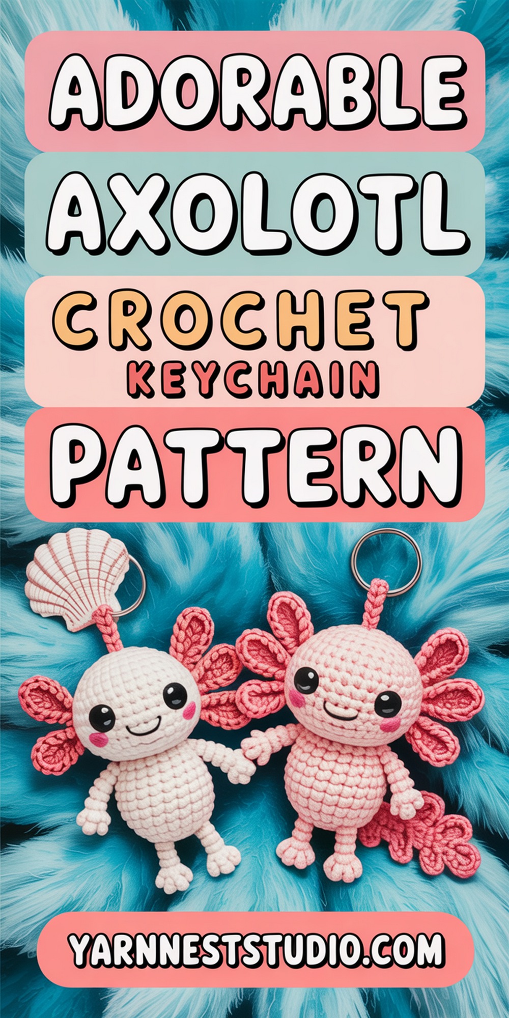 Cute Axolotl Amigurumi Keyring