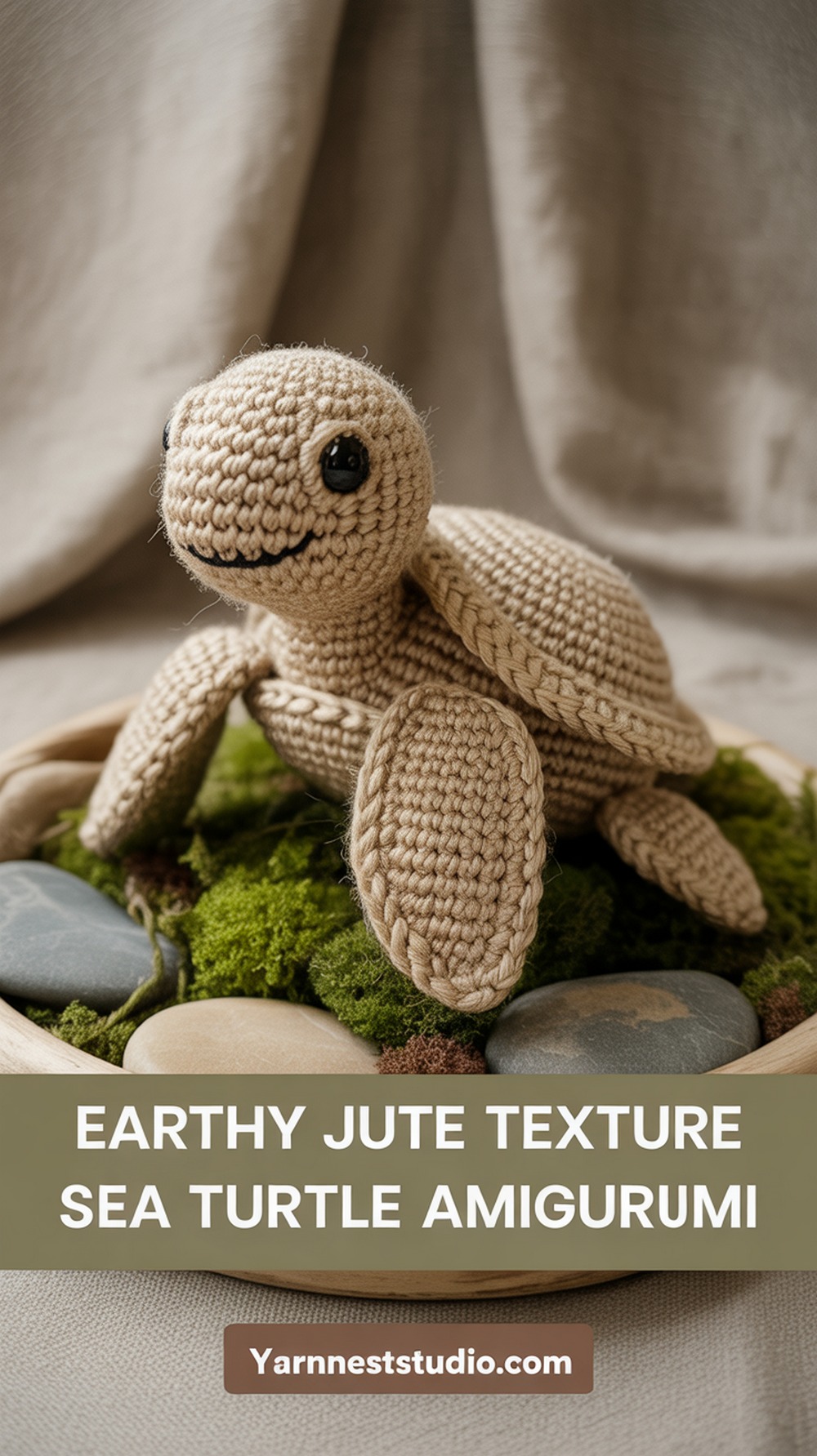 Earthy jute texture sea turtle amigurumi