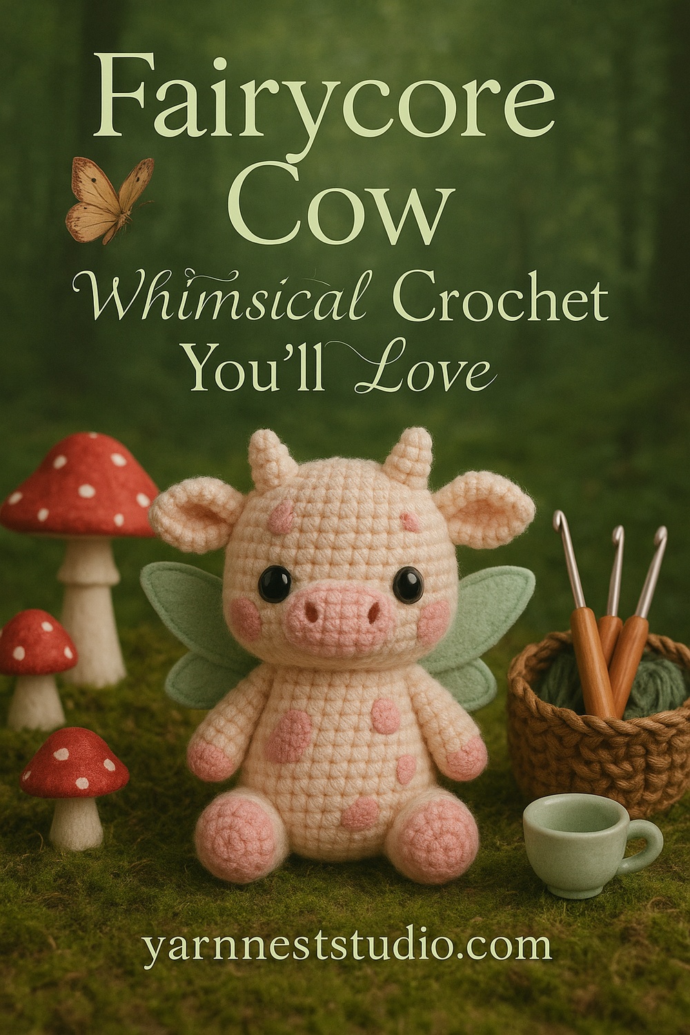 Fairycore Strawberry Cow with Wings and Mushroom Spots