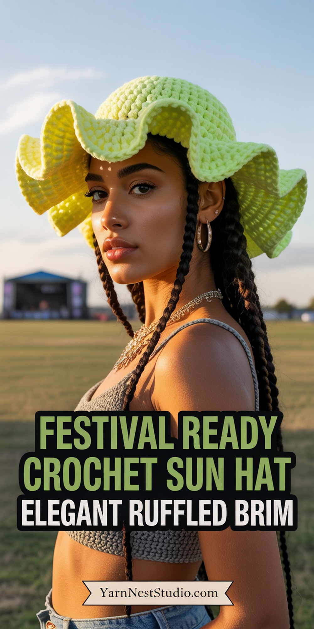 Festival Ready Crochet Sun Hat Elegant Ruffled Brim