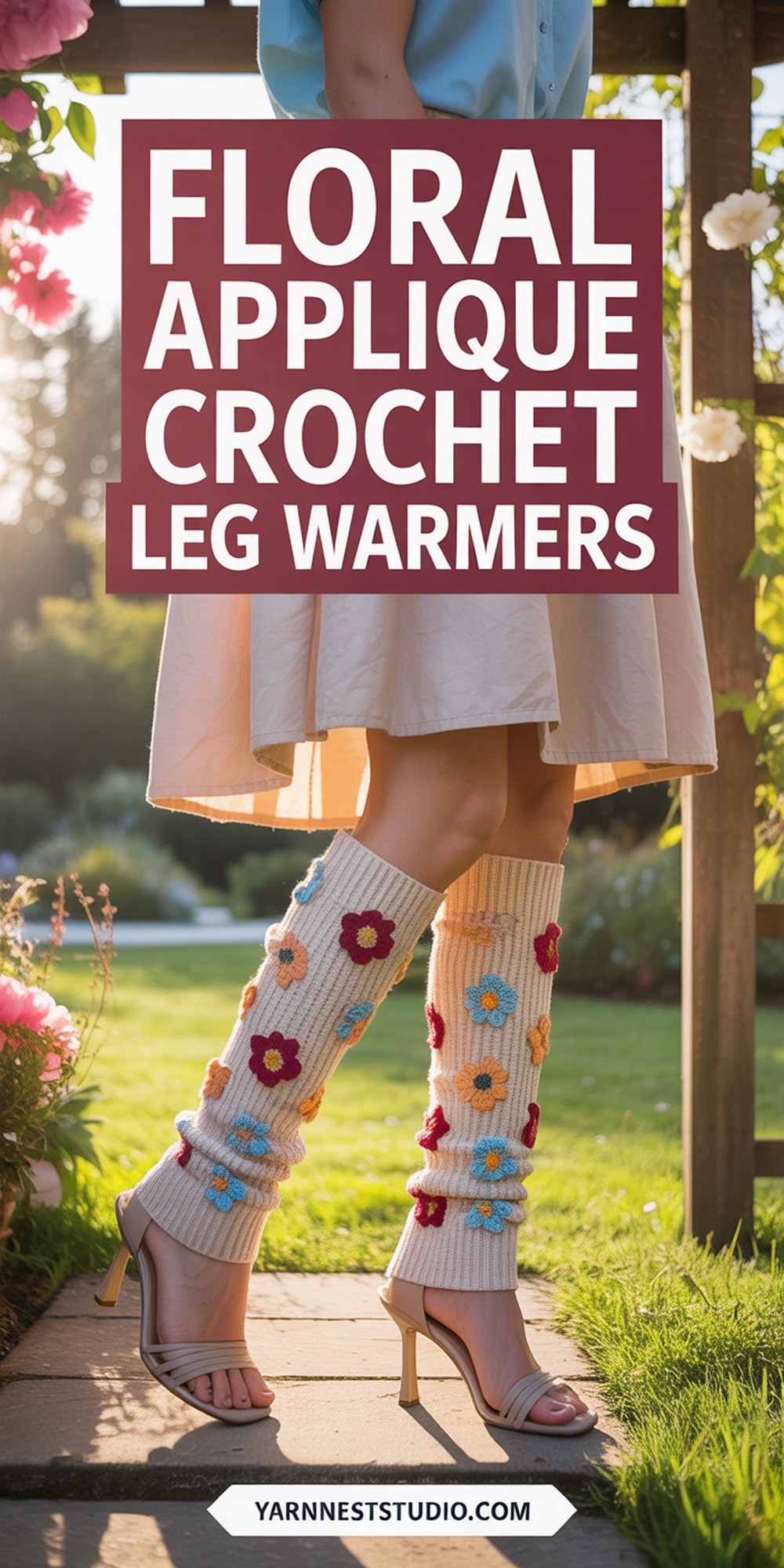 Floral Applique Crochet Leg Warmers
