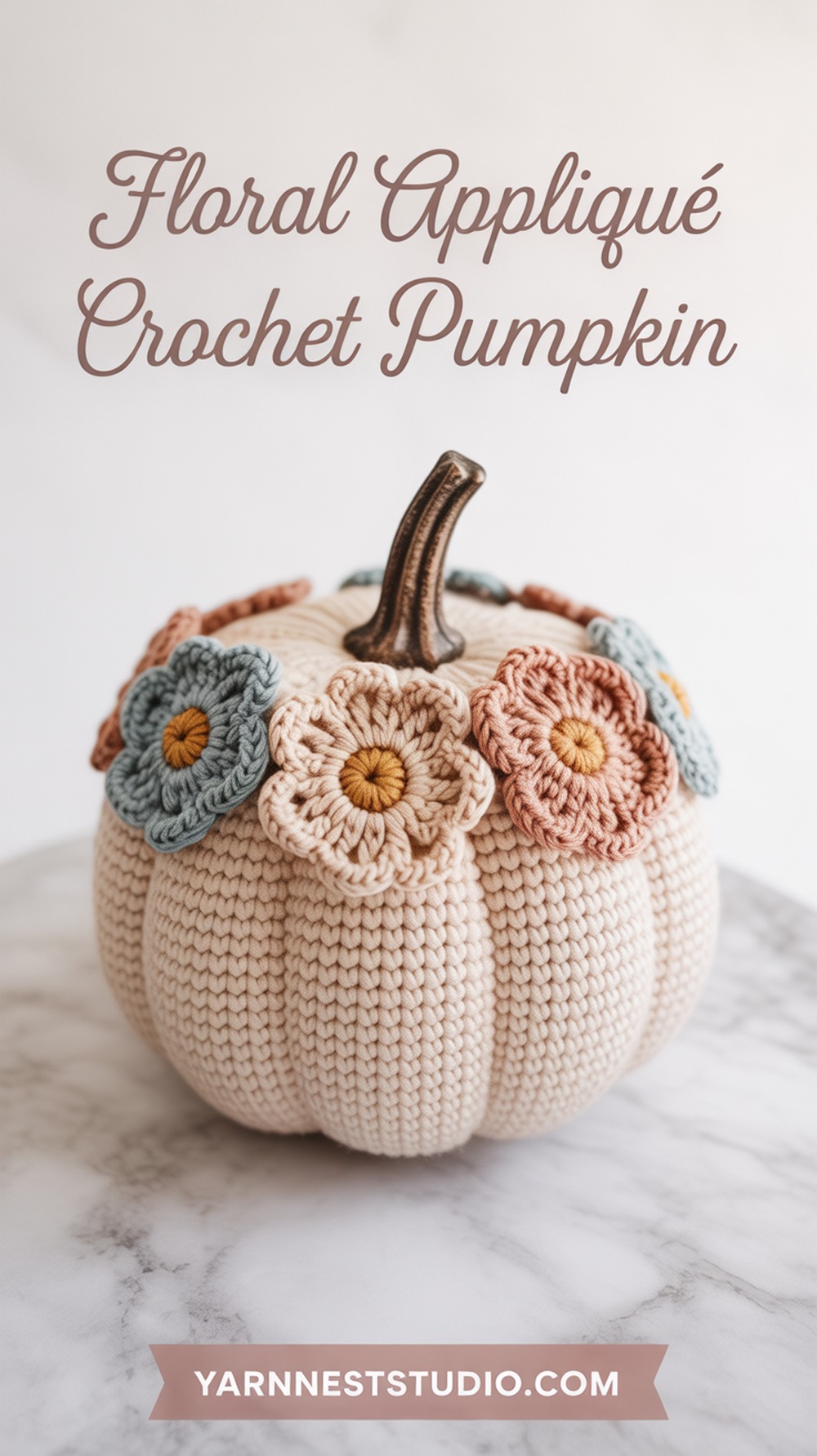 Floral Appliqué Crochet Pumpkin