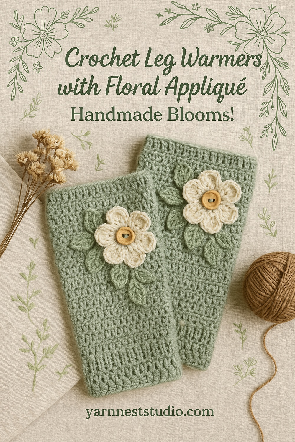 Floral Appliqué Leg Warmers with Contrast Stitching