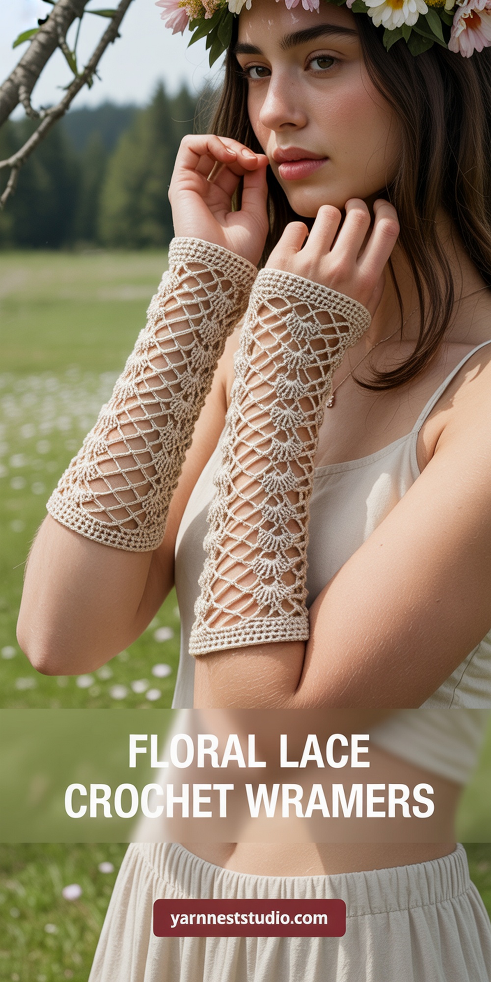 Floral Lace Crochet Wrist Warmers