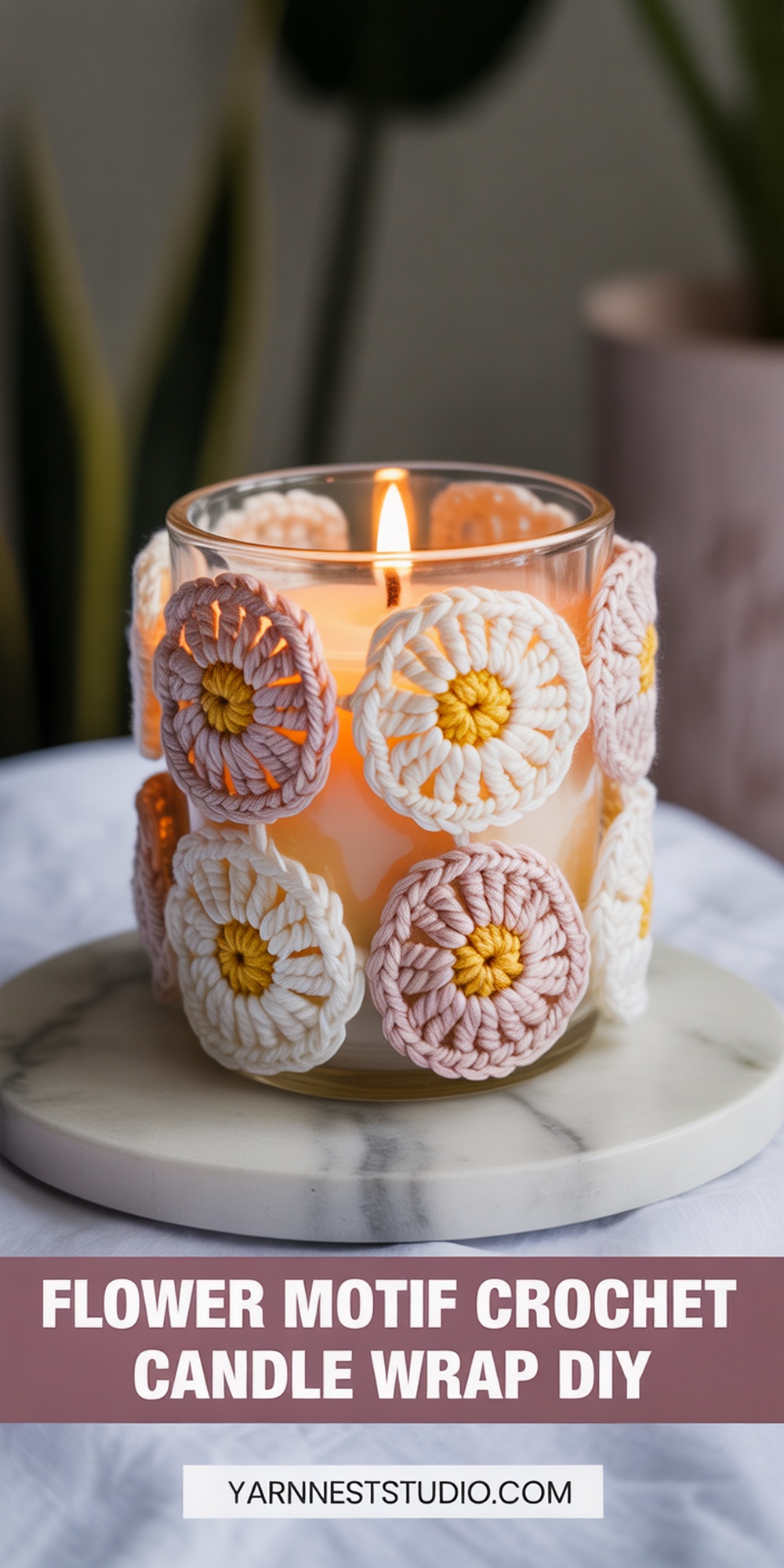 Flower Motif Boho Crochet Candle Wrap DIY