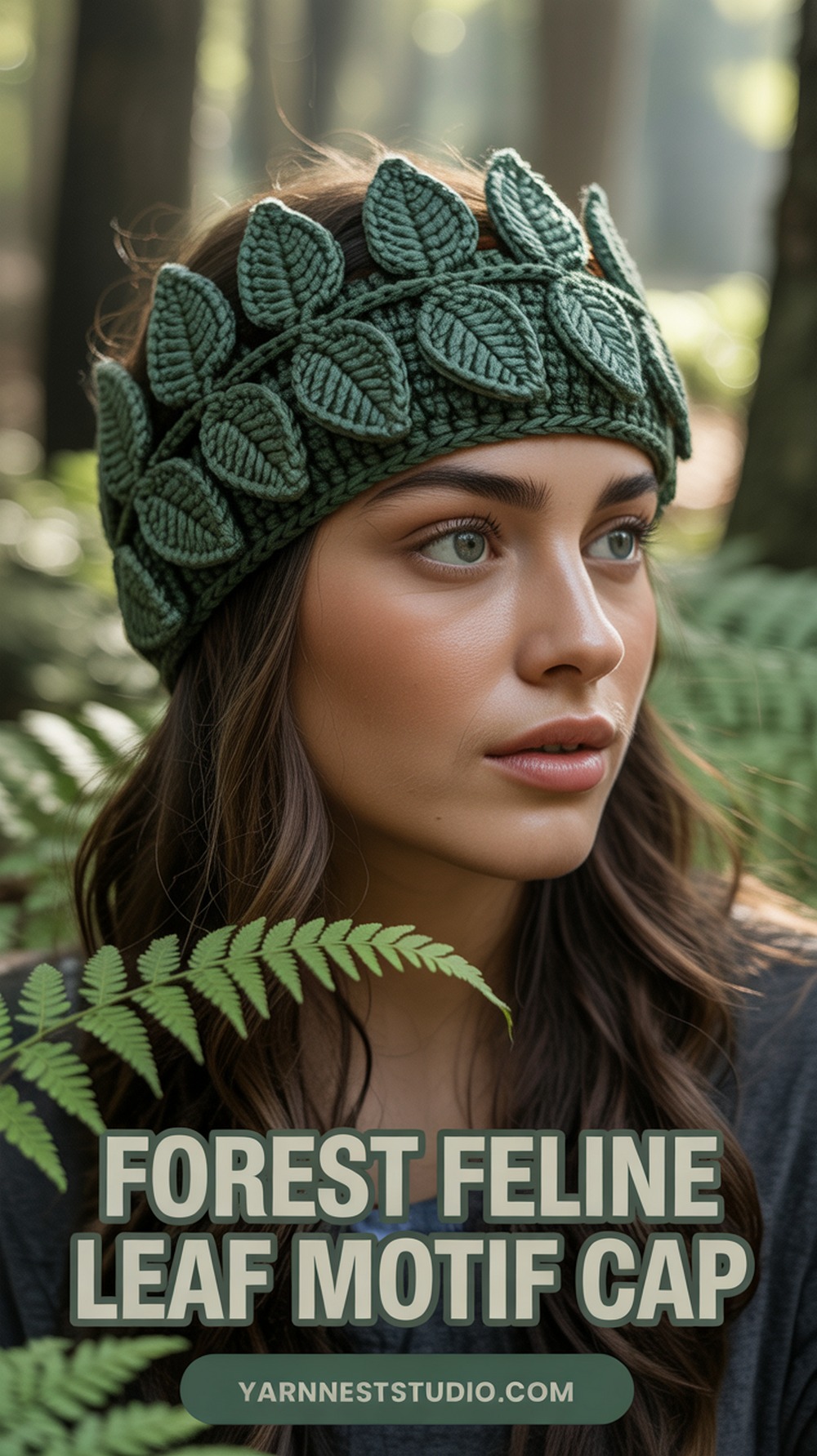 Forest Feline Leaf Motif Cap